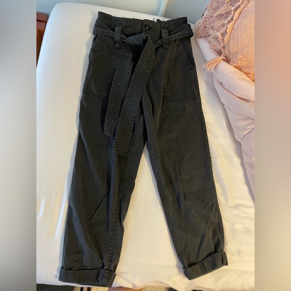 Petite Navy Belt Cropped Pants